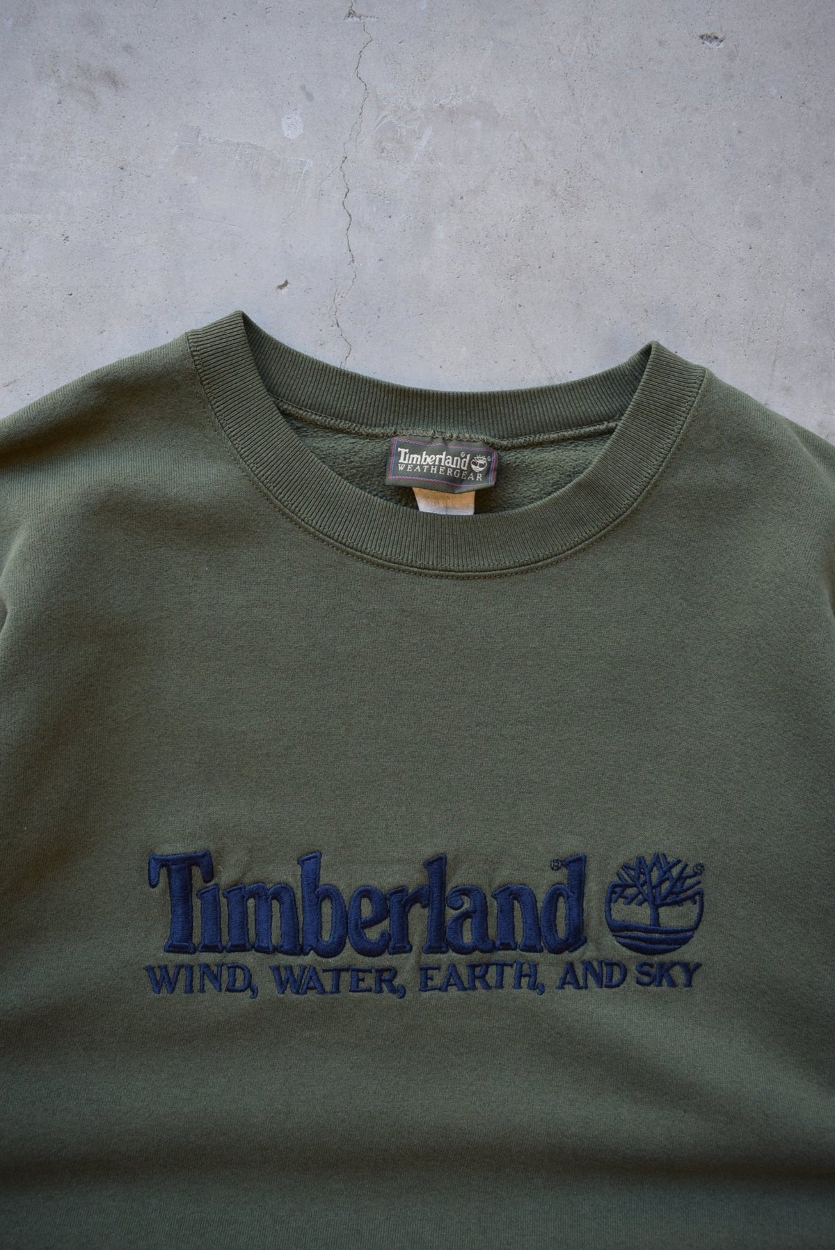 Timberland Weathergear Green Embroidered Spellout Crewneck — 1990s (M/L) - Retrospective Store