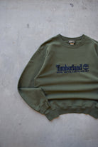 Timberland Weathergear Green Embroidered Spellout Crewneck — 1990s (M/L) - Retrospective Store