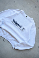 Timberland Weathergear Grey Embroidered Spellout Crewneck — 1990s (M) - Retrospective Store