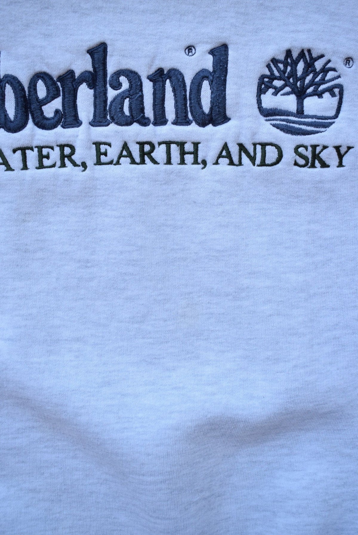Timberland Weathergear Grey Embroidered Spellout Crewneck — 1990s (M) - Retrospective Store