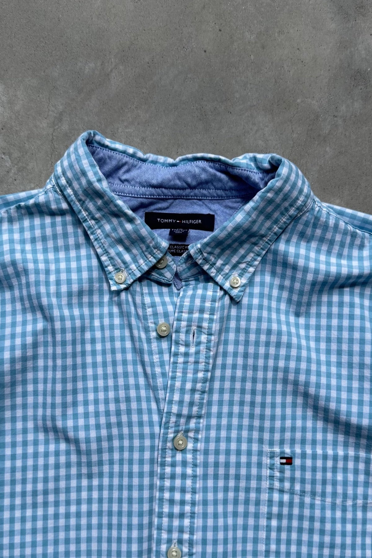 Tommy Hilfiger Baby-Blue Cropped Long Sleeve Button Up — 2000s (XL/XXL) - Retrospective Store