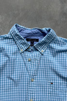 Tommy Hilfiger Baby-Blue Cropped Long Sleeve Button Up — 2000s (XL/XXL) - Retrospective Store