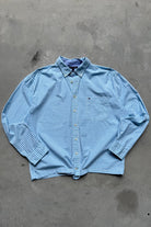 Tommy Hilfiger Baby-Blue Cropped Long Sleeve Button Up — 2000s (XL/XXL) - Retrospective Store