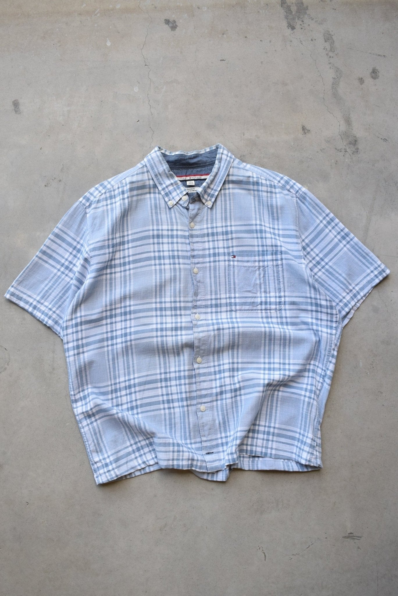 Tommy Hilfiger Blue Cropped Button Up — 2000s (L) - Retrospective Store