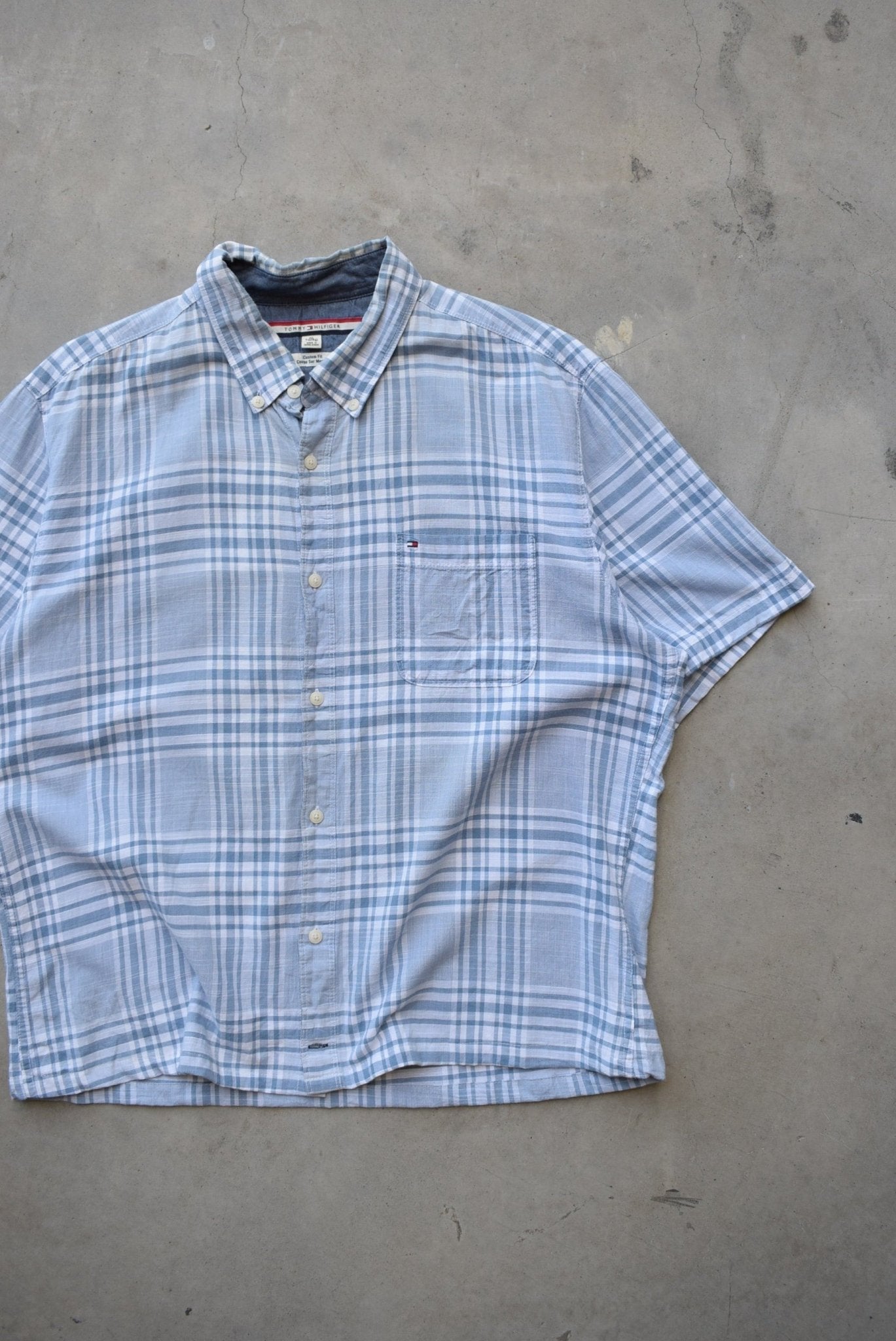 Tommy Hilfiger Blue Cropped Button Up — 2000s (L) - Retrospective Store