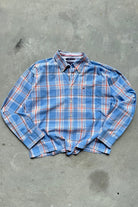 Tommy Hilfiger Blue & Red Cropped Long Sleeve Button Up — 2000s (L/XL) - Retrospective Store