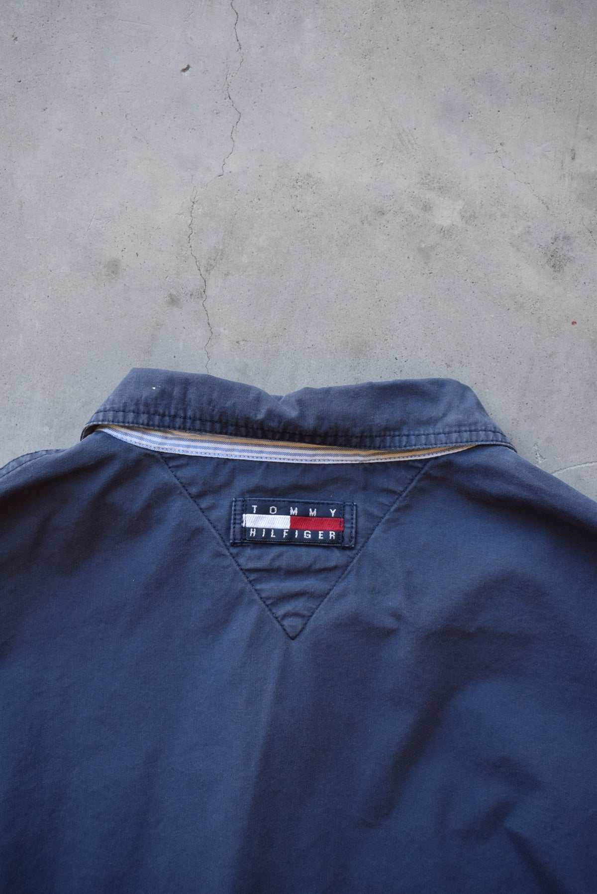 Tommy Hilfiger Navy Embroidered Logo Harrington Jacket — 1990s (XL) - Retrospective Store