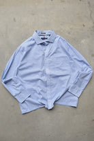 Tommy Hilfiger White & Blue Cropped Long Sleeve Button Up — 2000s (L) - Retrospective Store