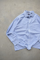 Tommy Hilfiger White & Blue Cropped Long Sleeve Button Up — 2000s (L) - Retrospective Store