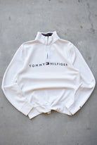 Tommy Hilfiger White Embroidered Spellout Quarter Zip — 1990s (M) - Retrospective Store