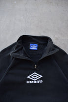 Umbro Black Embroidered Spellout Quarter Zip — 1990s (M) - Retrospective Store