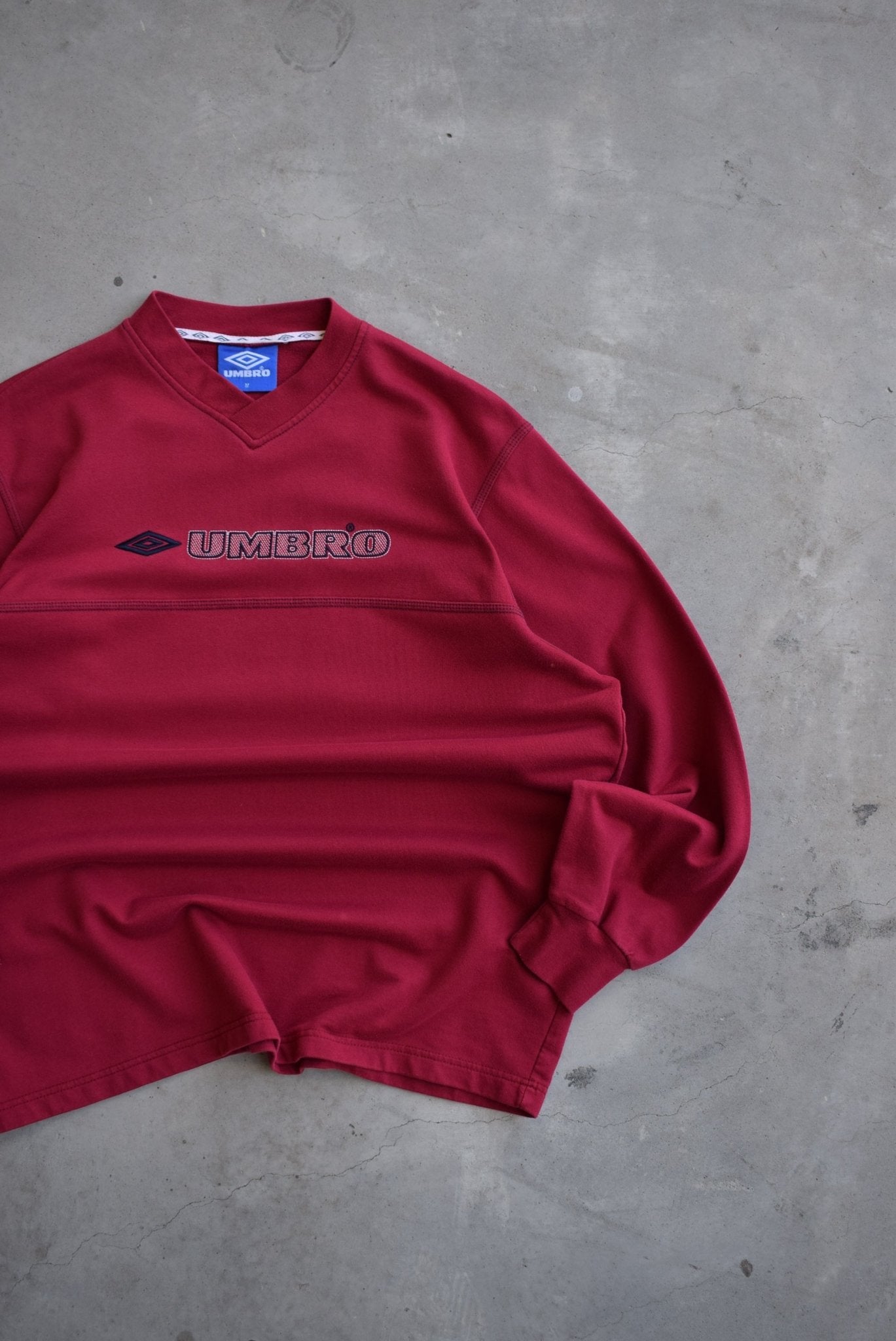 Umbro Burgandy Embroidered Spellout Crewneck — 2000s (M/L) - Retrospective Store