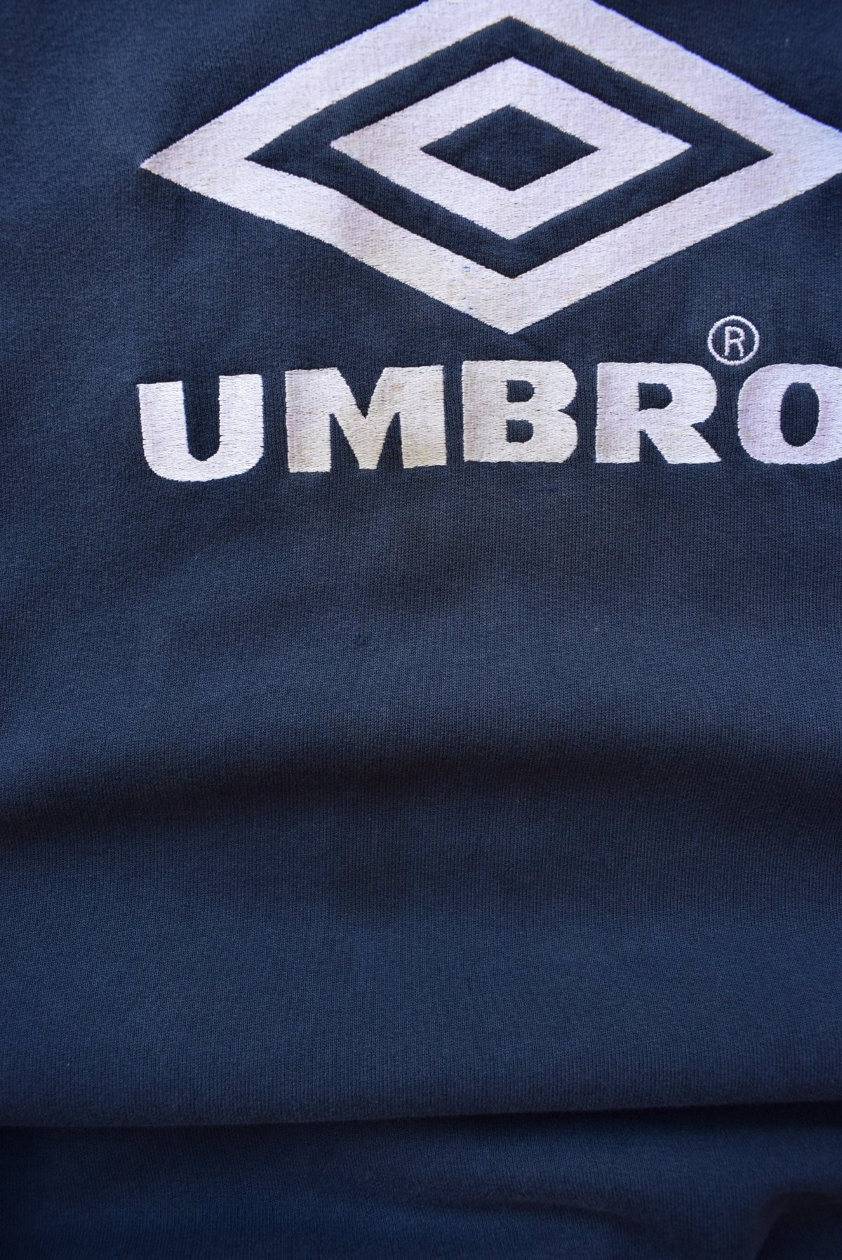 Umbro Navy Embroidered Spellout Crewneck — 1990s (XL) - Retrospective Store