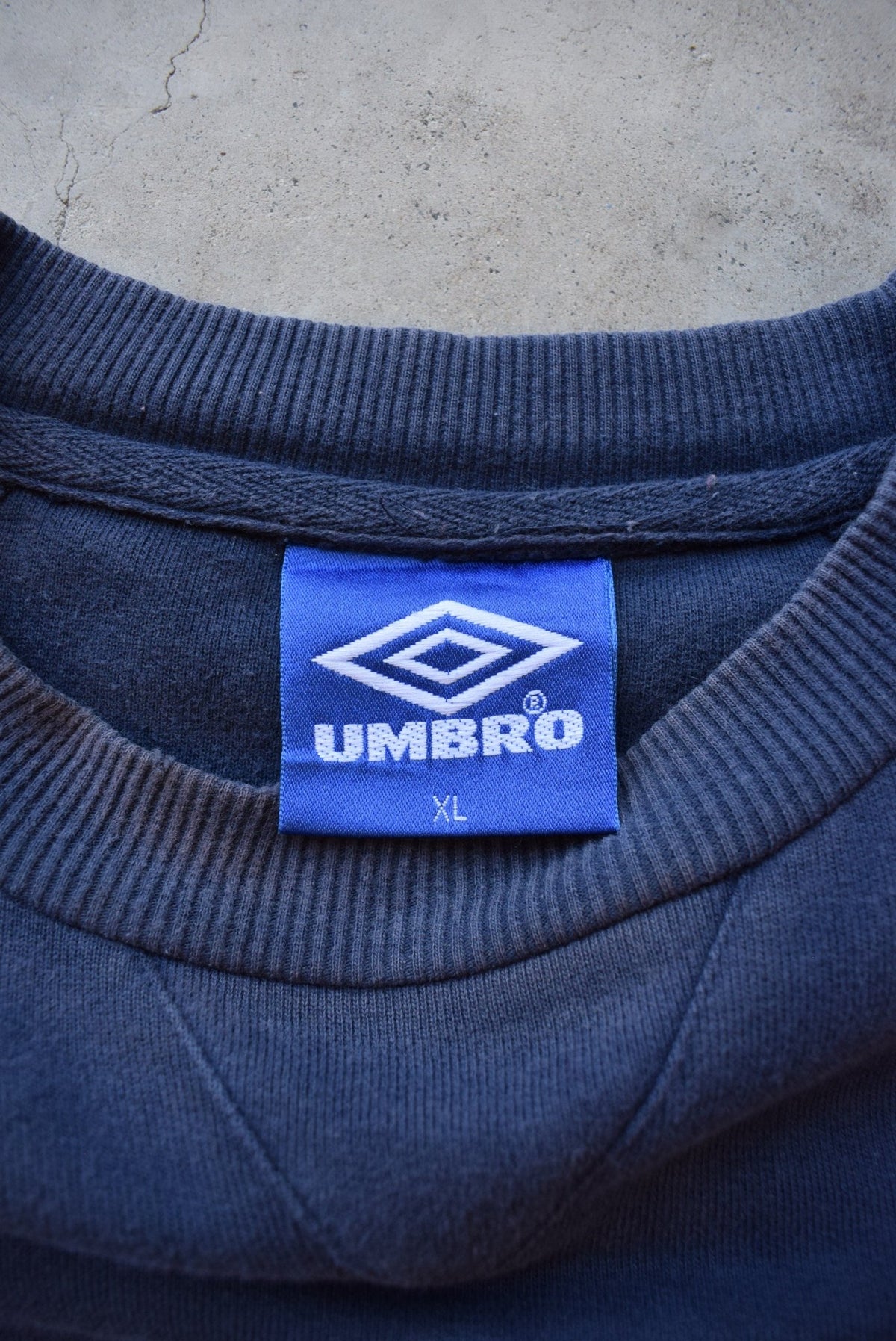 Umbro Navy Embroidered Spellout Crewneck — 1990s (XL) - Retrospective Store
