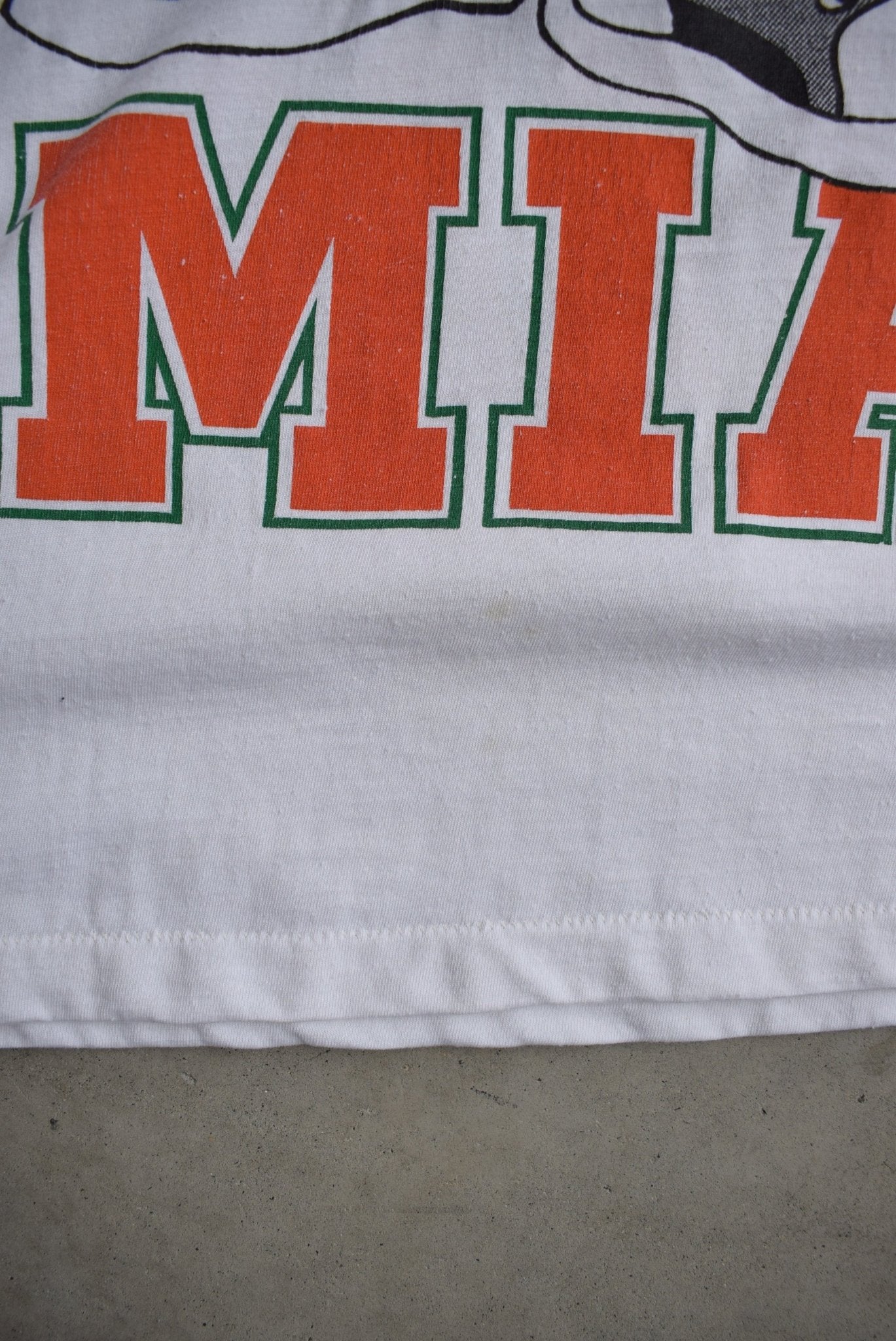 University of Miami Hurricanes White Graphic Tee — 1993 (L) - Retrospective Store