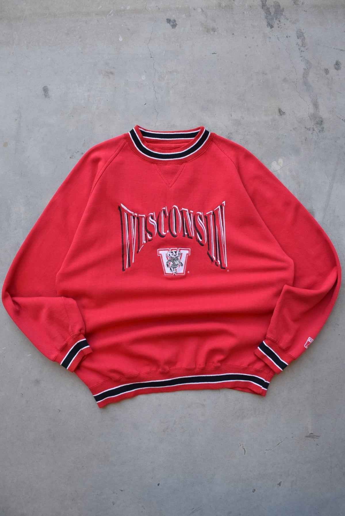 University of Wisconsin Red Embroidered Crewneck — 1990s (L) - Retrospective Store