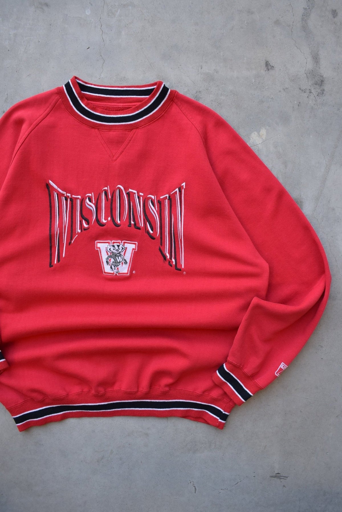 University of Wisconsin Red Embroidered Crewneck — 1990s (L) - Retrospective Store