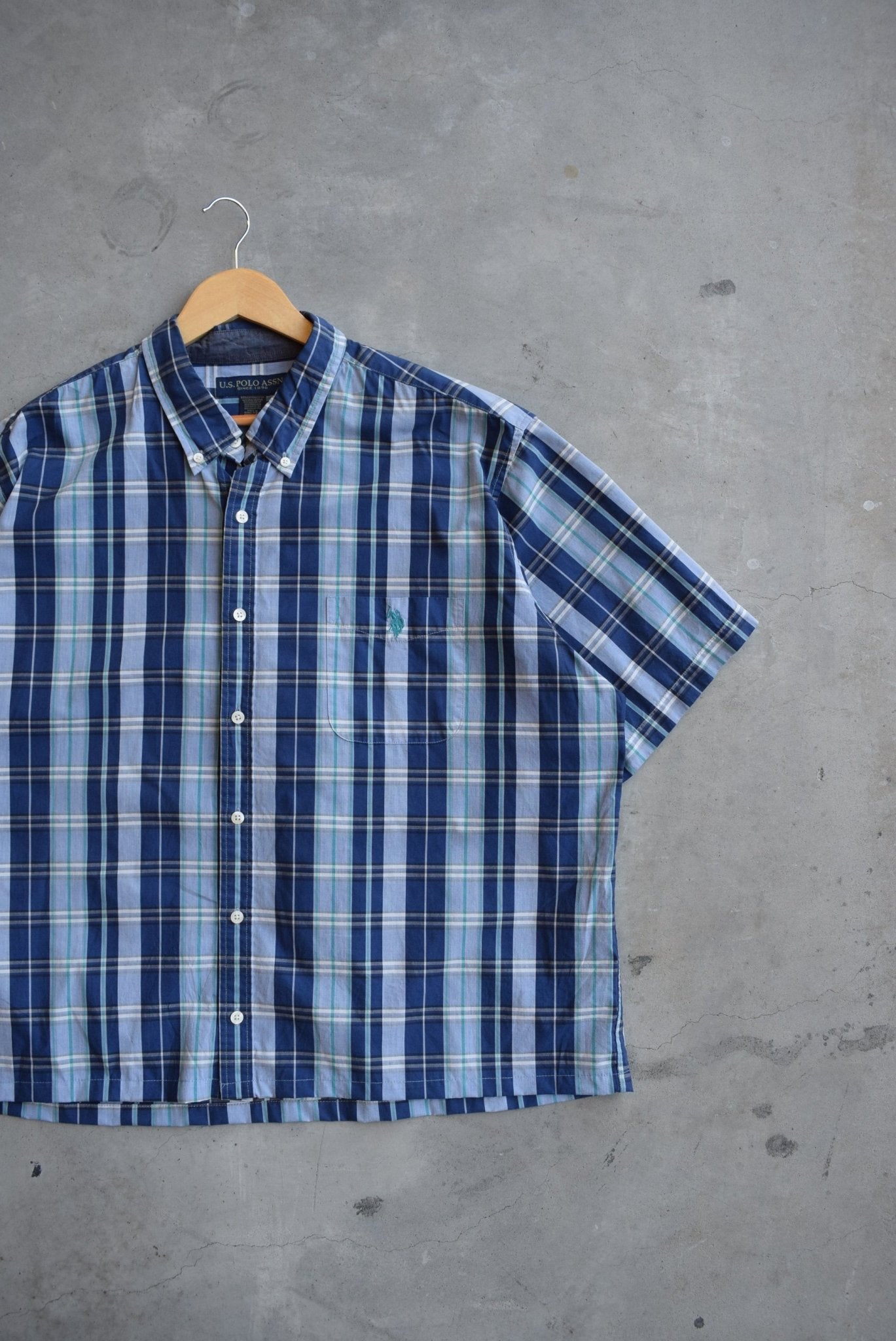 U.S. Polo Assn Blue Cropped Button Up — 2000s (XXL) - Retrospective Store
