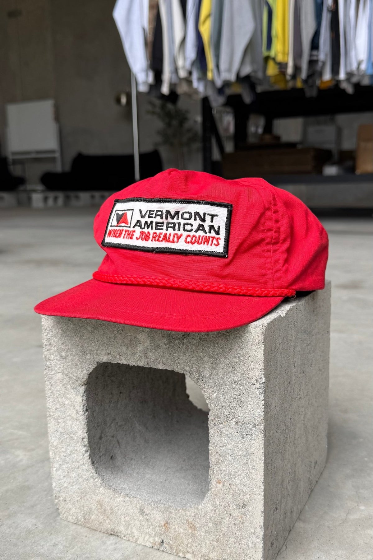 Vermont American Red Embroidered Hat — 1990s - Retrospective Store