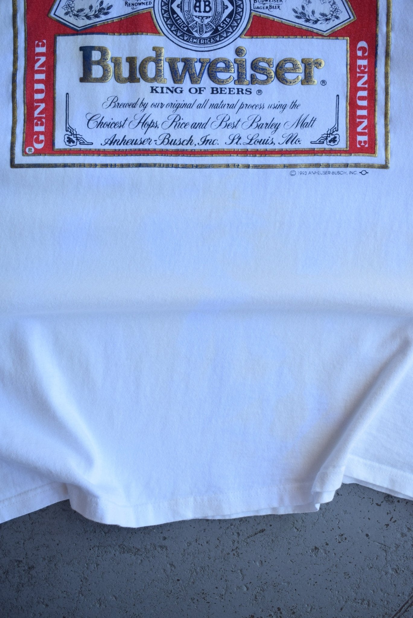 Vintage 1993 Budweiser 'King of Beers' Tee (XL) - Retrospective Store