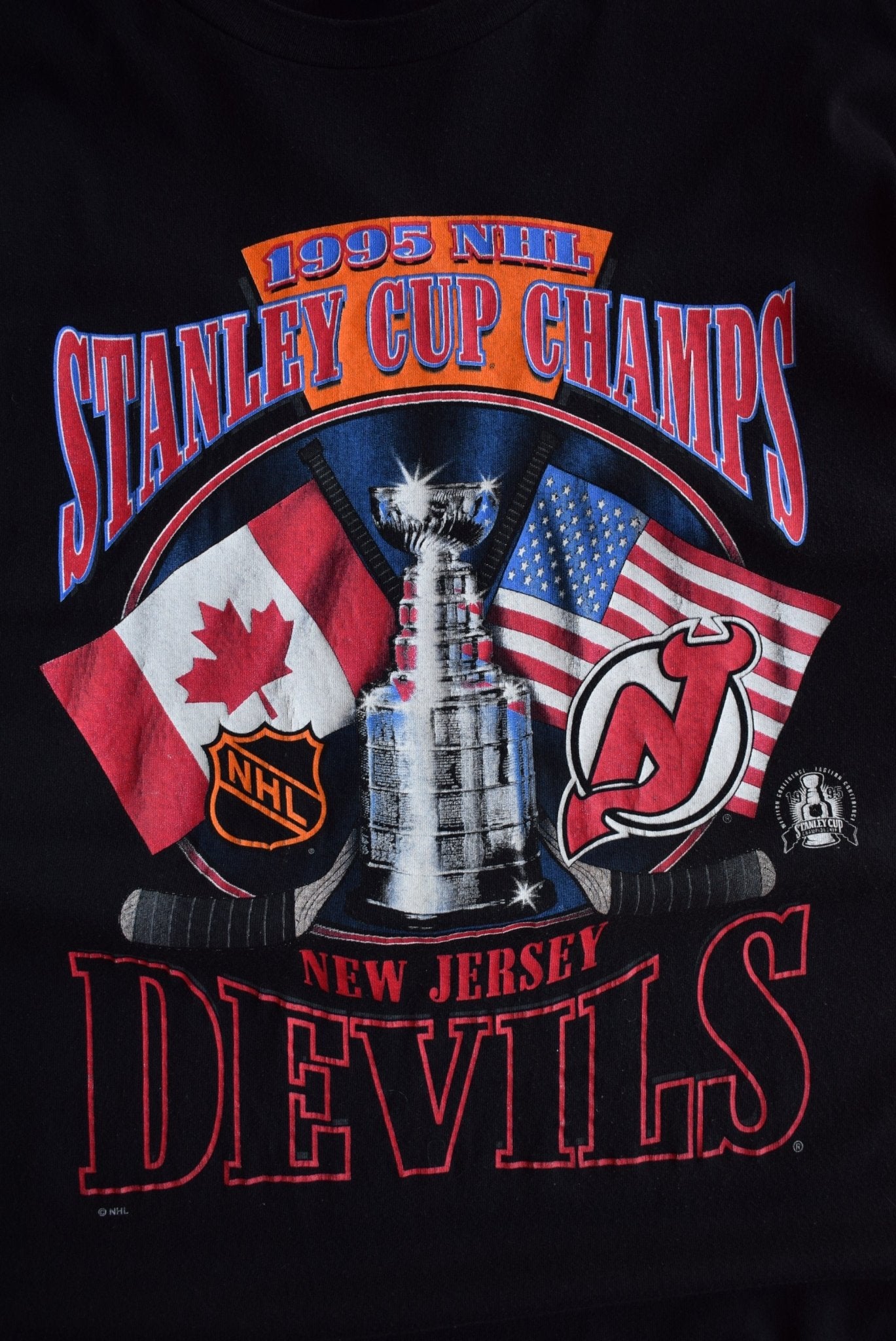 Vintage 1995 Starter x NHL New Jersey Devils Stanley Cup Champions Tee (XXL) - Retrospective Store