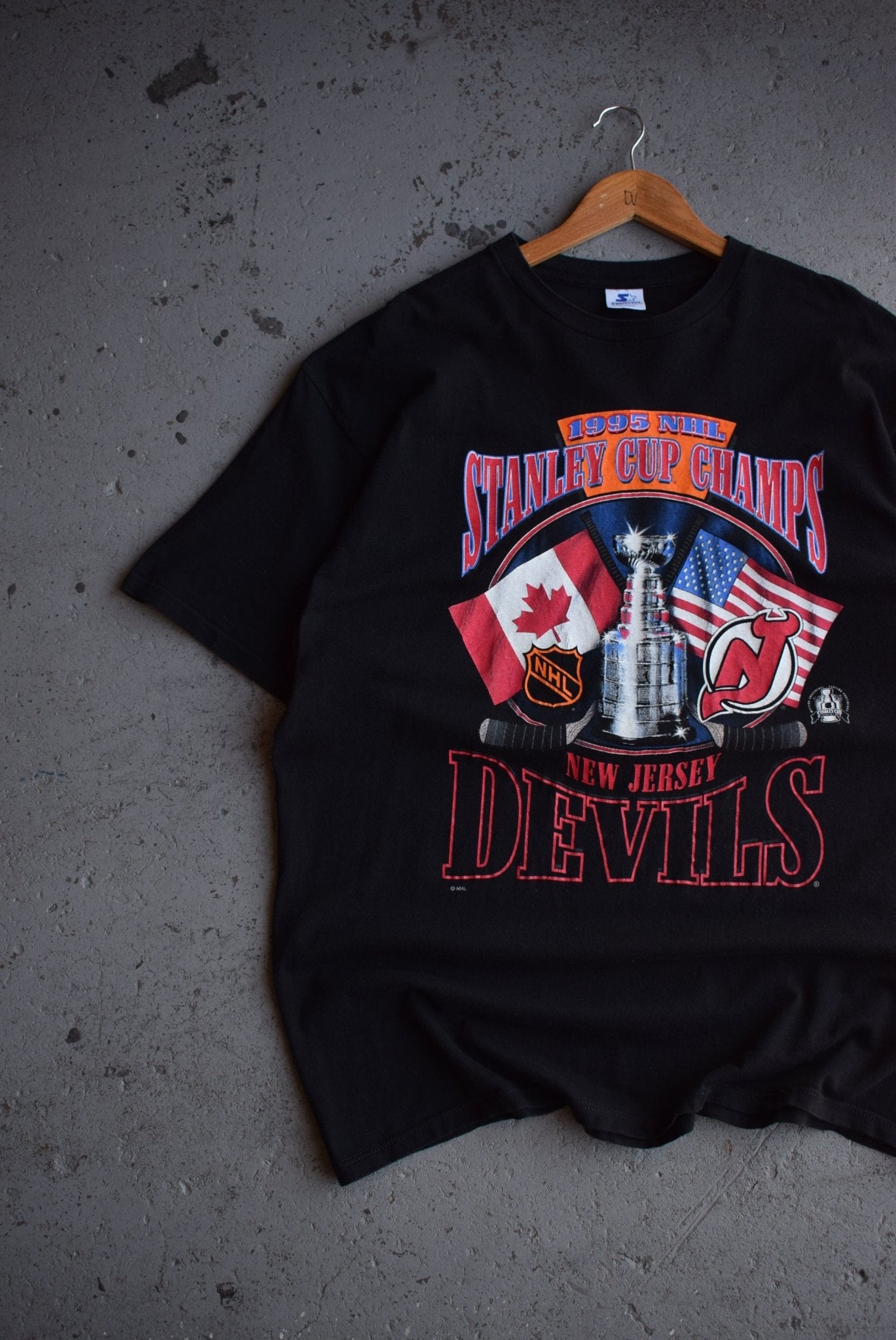 Vintage 1995 Starter x NHL New Jersey Devils Stanley Cup Champions Tee (XXL) - Retrospective Store