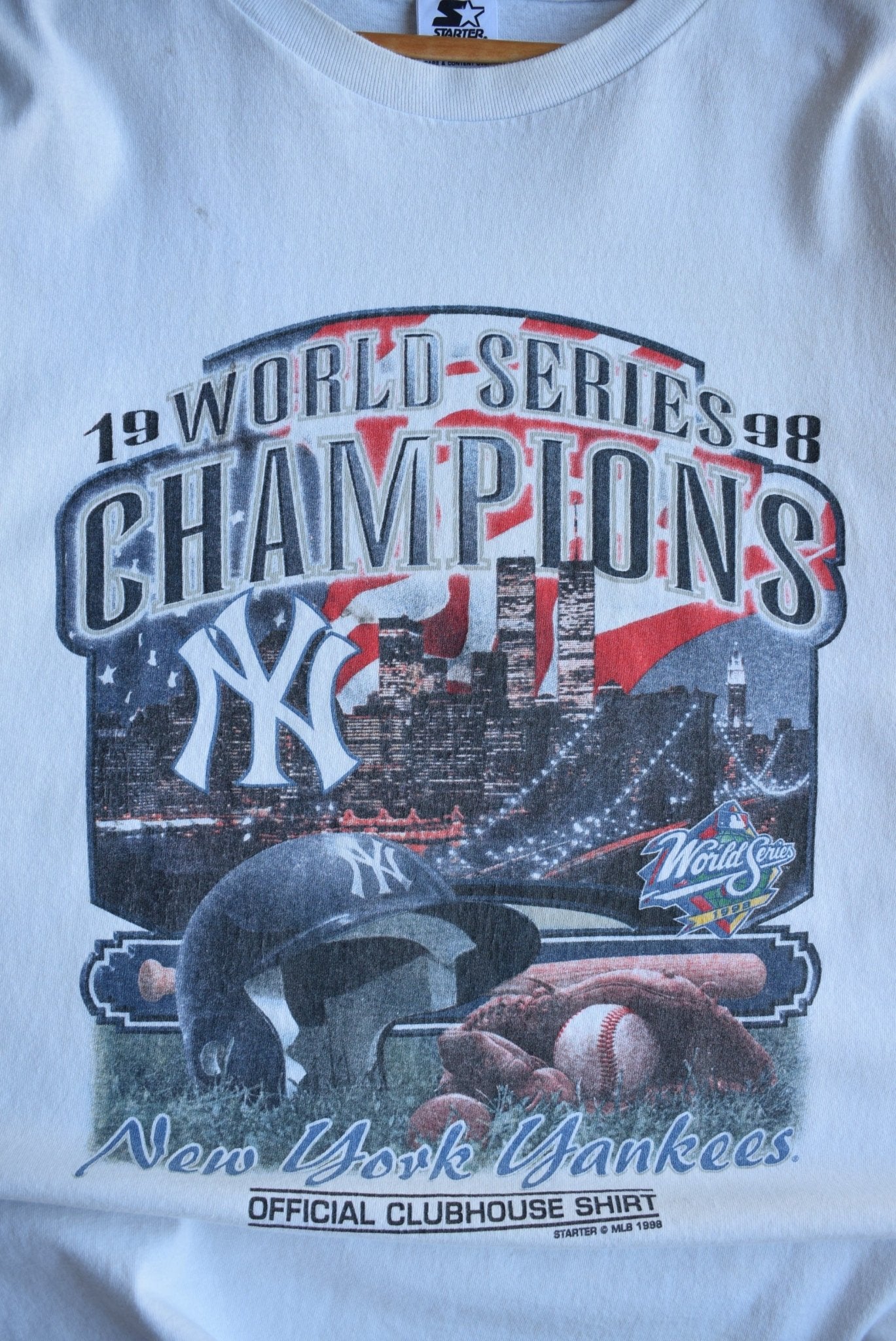 Vintage 1998 Starter x MLB New York Yankees World Series Champions Tee (XL) - Retrospective Store