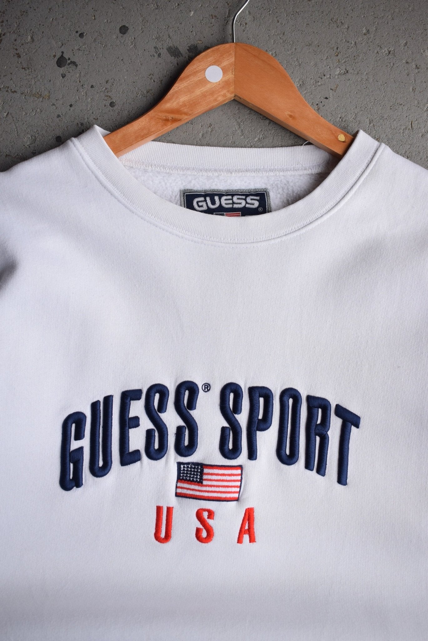 Vintage 90s Guess Sport USA Embroidered Spellout Crewneck (M) - Retrospective Store