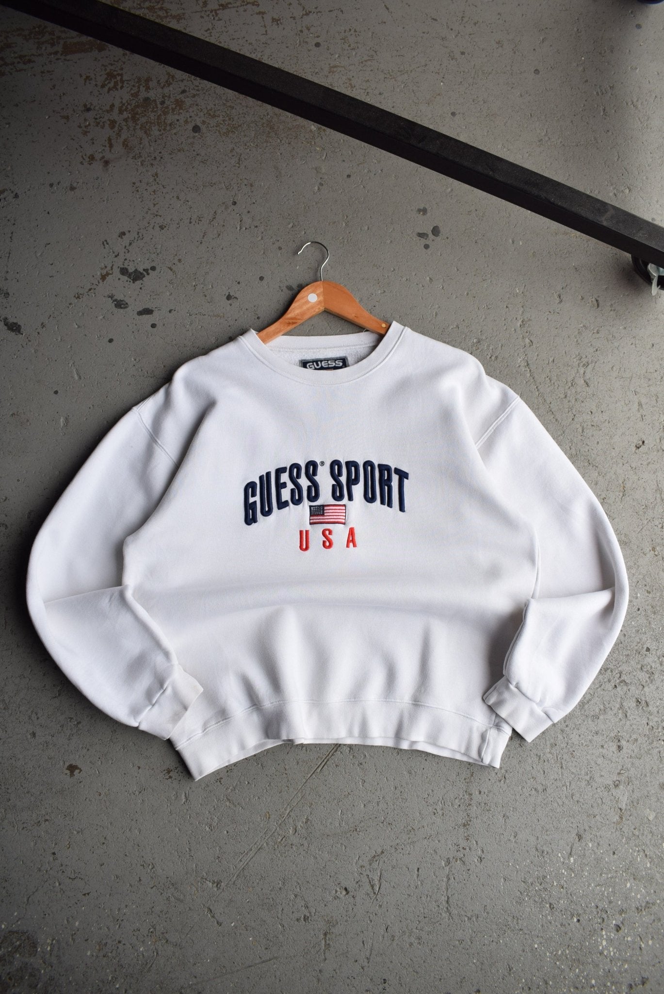 Vintage 90s Guess Sport USA Embroidered Spellout Crewneck (M) - Retrospective Store