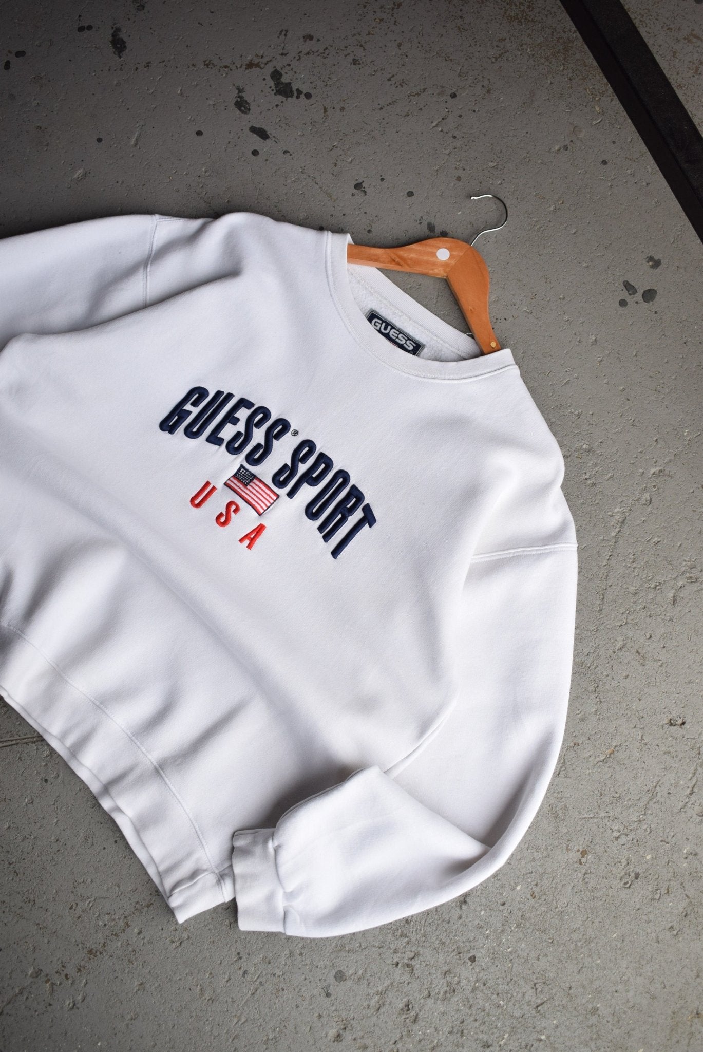 Vintage 90s Guess Sport USA Embroidered Spellout Crewneck (M) - Retrospective Store