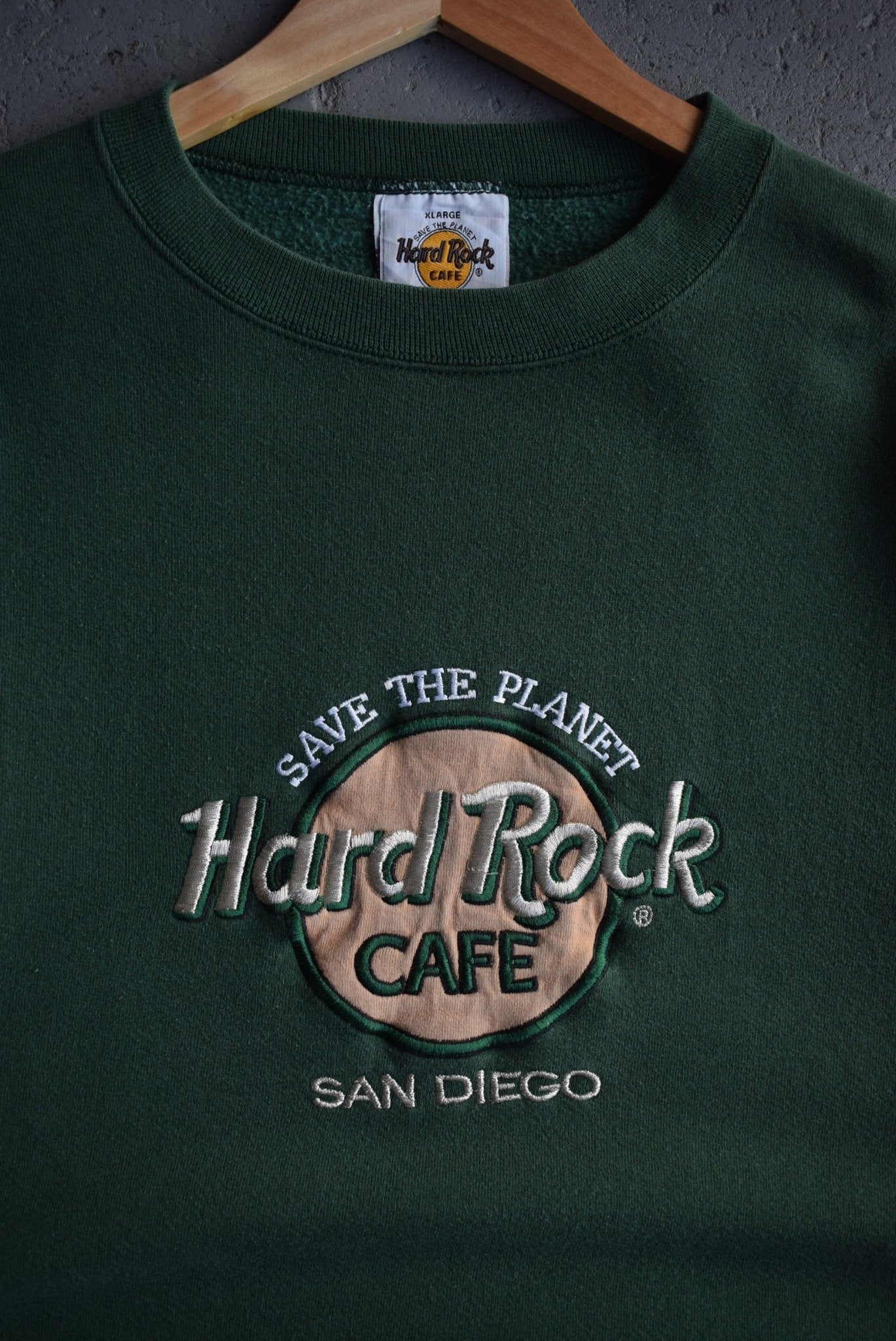 Vintage 90s Hard Rock Cafe 'Save The Planet' Embroidered Crewneck (XL) - Retrospective Store