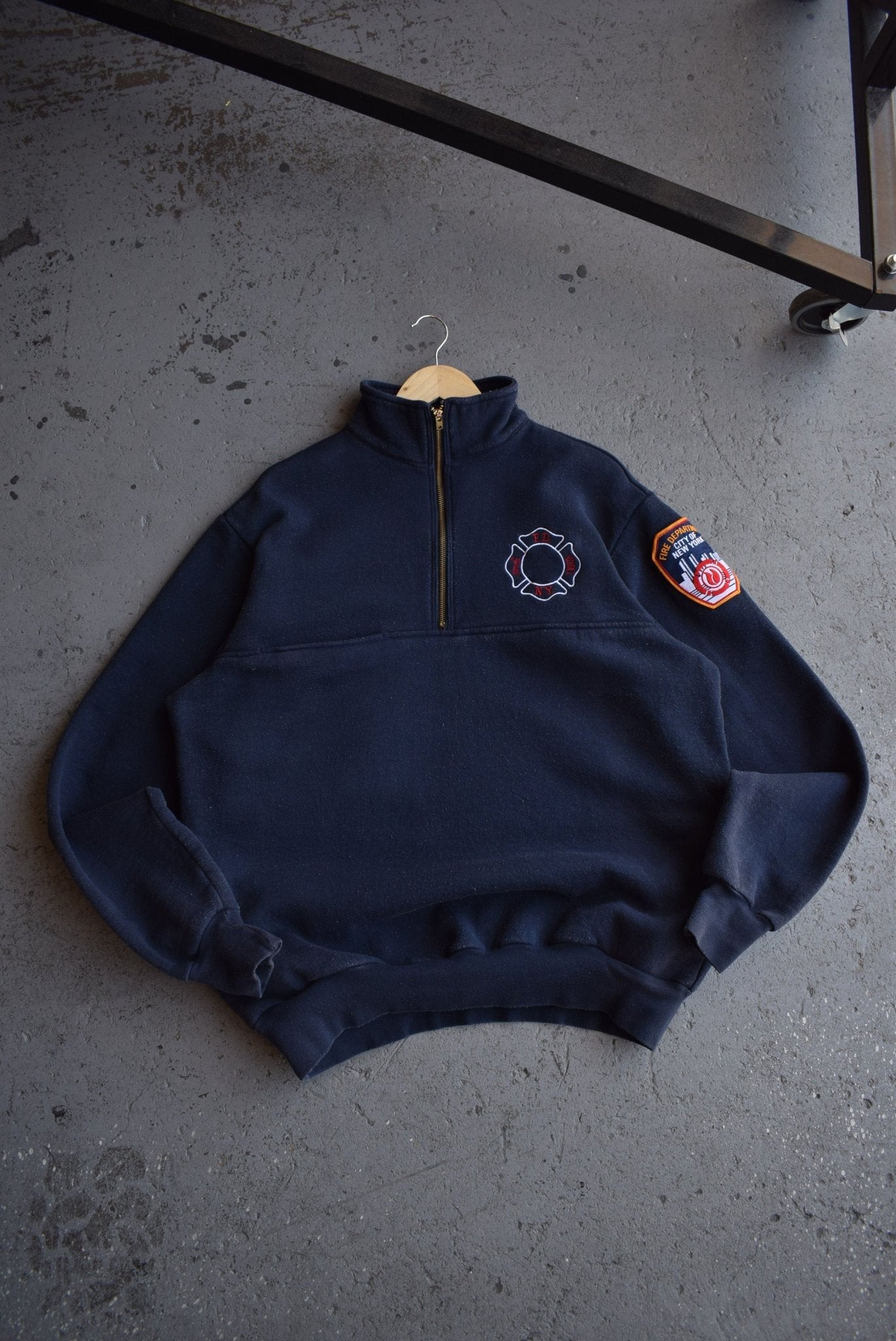 Vintage 90s New York Fire Department Heavyweight Embroidered Quarter Zip (XXL) - Retrospective Store