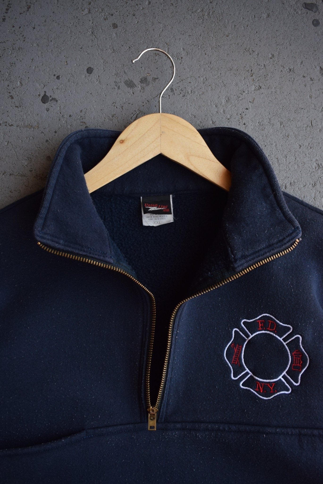 Vintage 90s New York Fire Department Heavyweight Embroidered Quarter Zip (XXL) - Retrospective Store