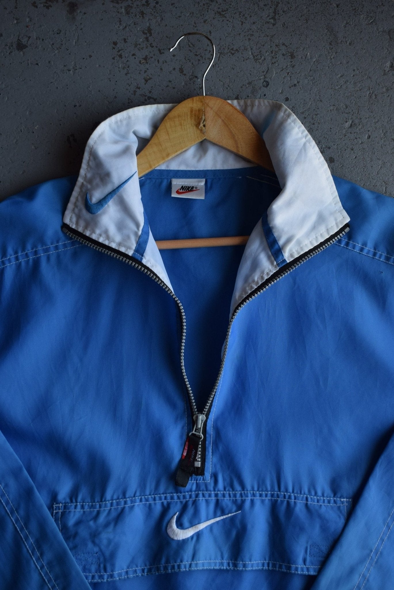 Vintage 90s Nike Classic Logo Embroidered Quarter Zip Spray Jacket (L) - Retrospective Store