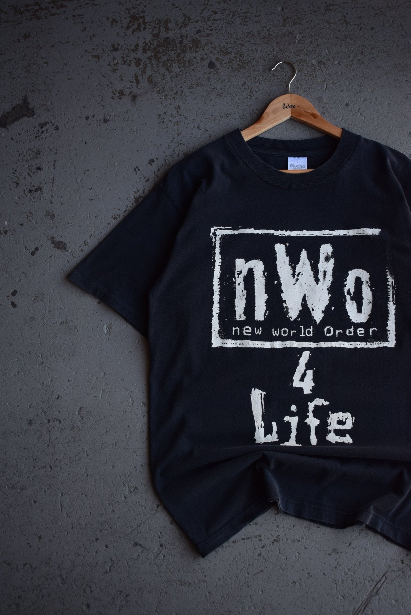 Vintage 90s NWO New World Order 4 Life Wrestling Tee (L) - Retrospective Store