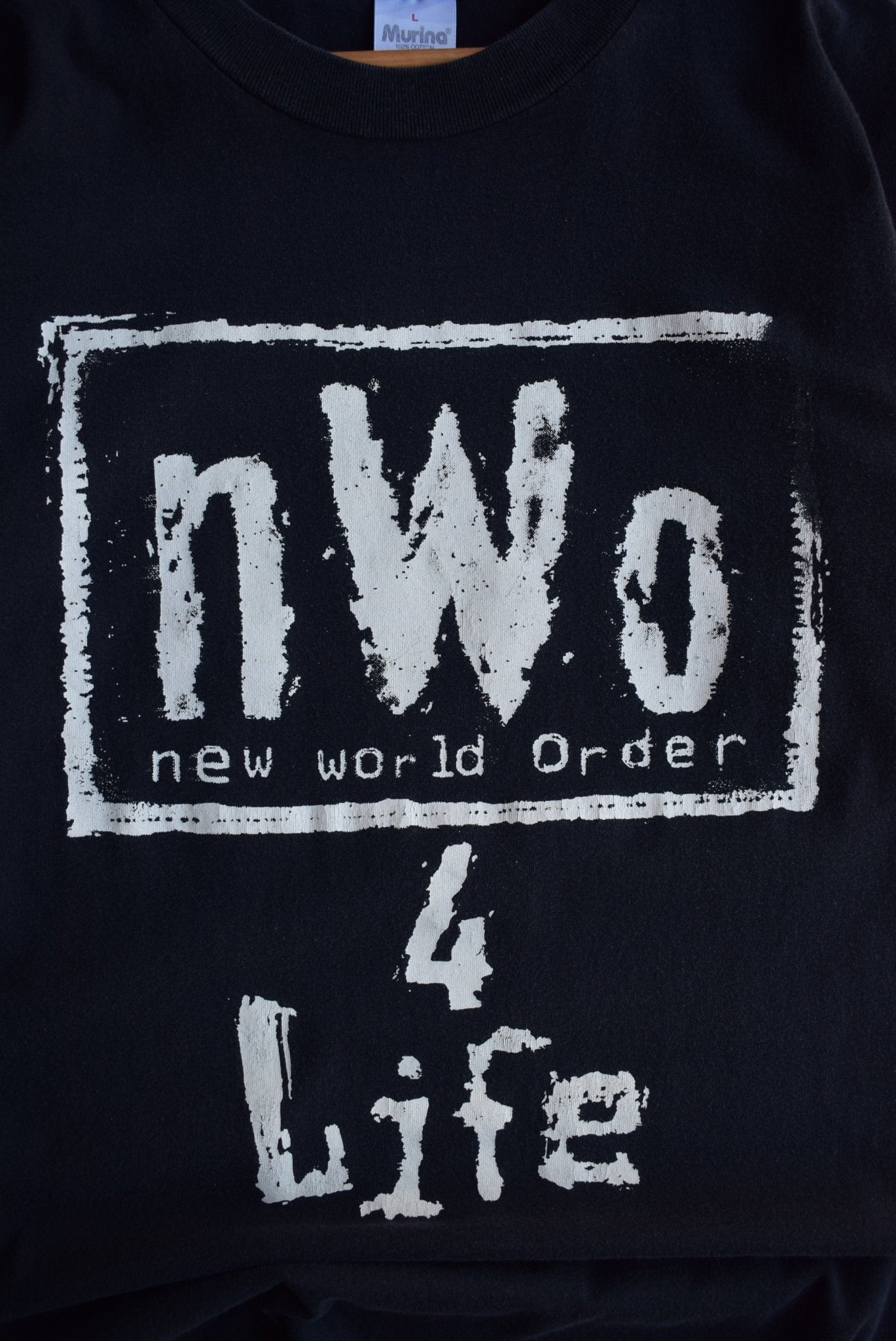 Vintage 90s NWO New World Order 4 Life Wrestling Tee (L) - Retrospective Store