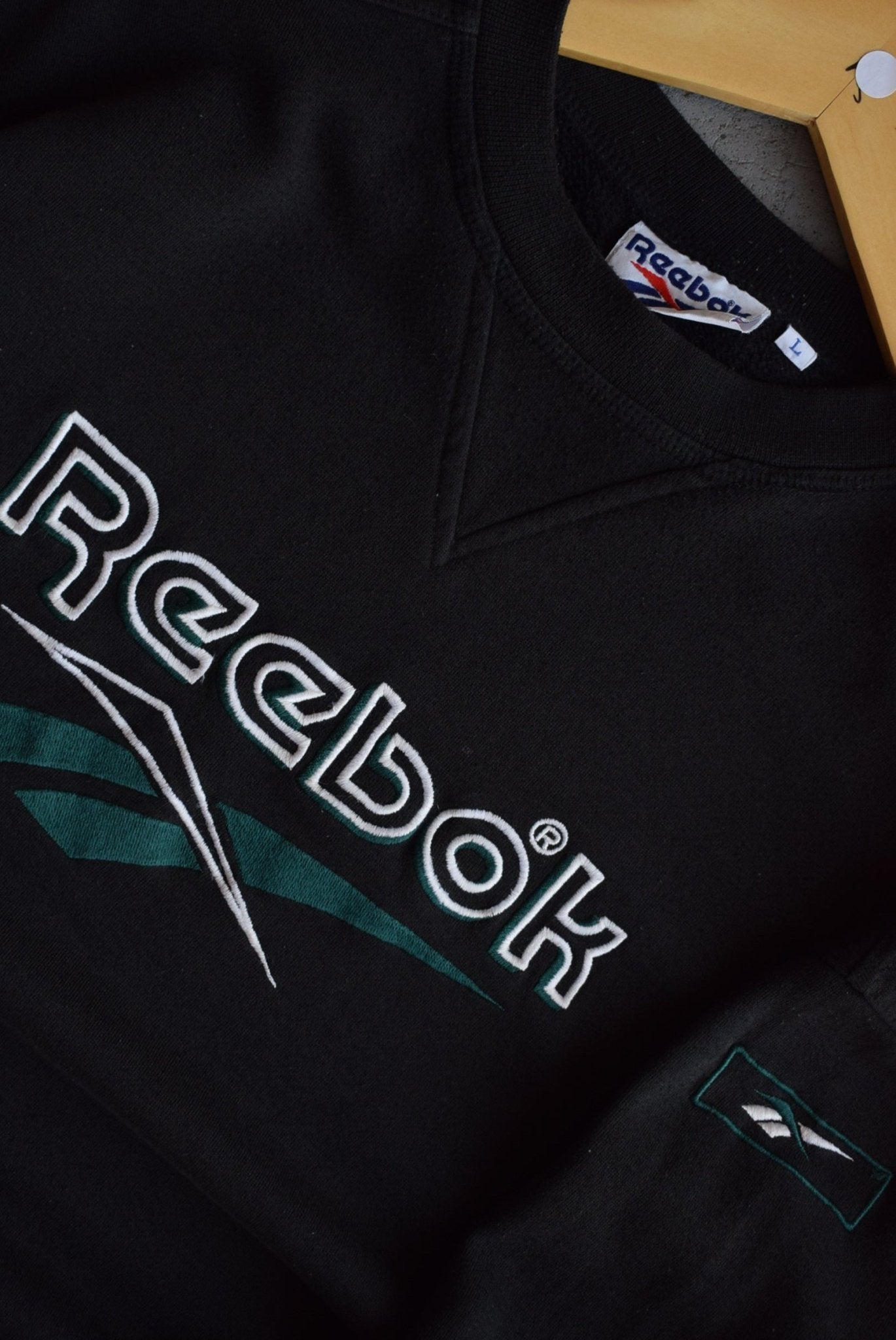 Vintage 90s Reebok Embroidered Spellout Crewneck (L) - Retrospective Store