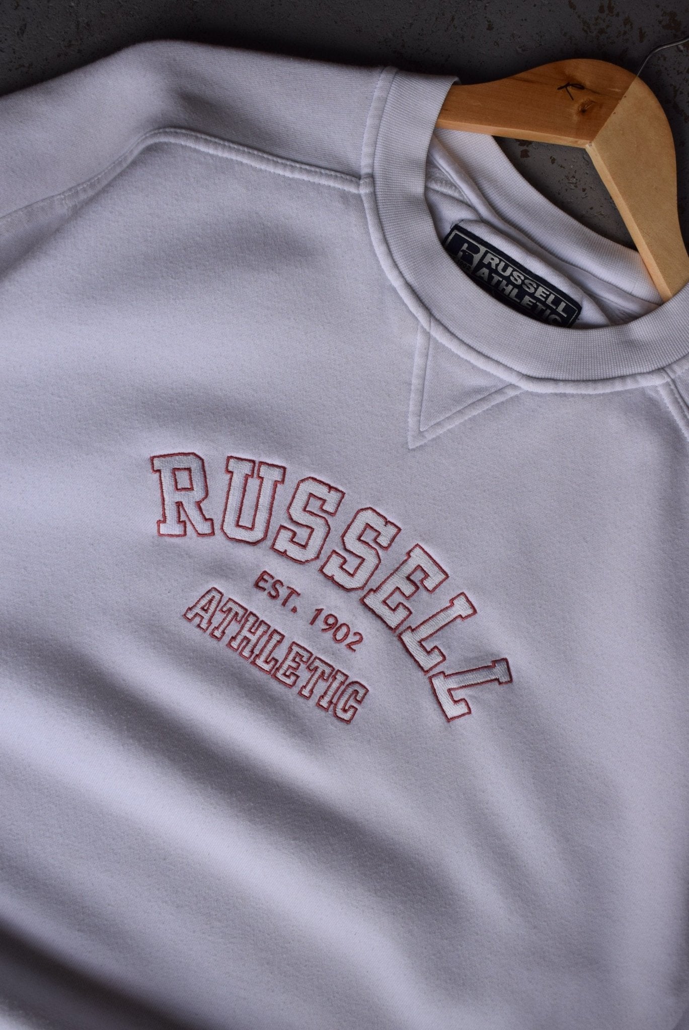 Vintage 90s Russell Athletic Embroidered Spellout Crewneck S M Retrospective Store
