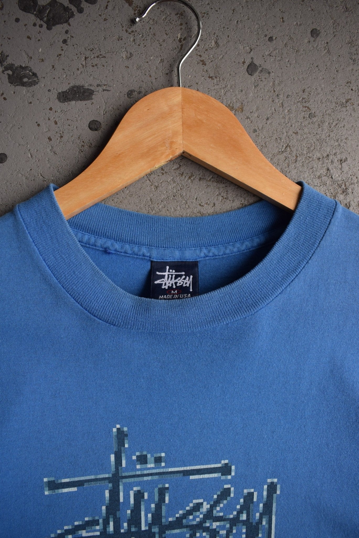 Vintage 90s Stussy Spellout Pixel Tee (M) - Retrospective Store