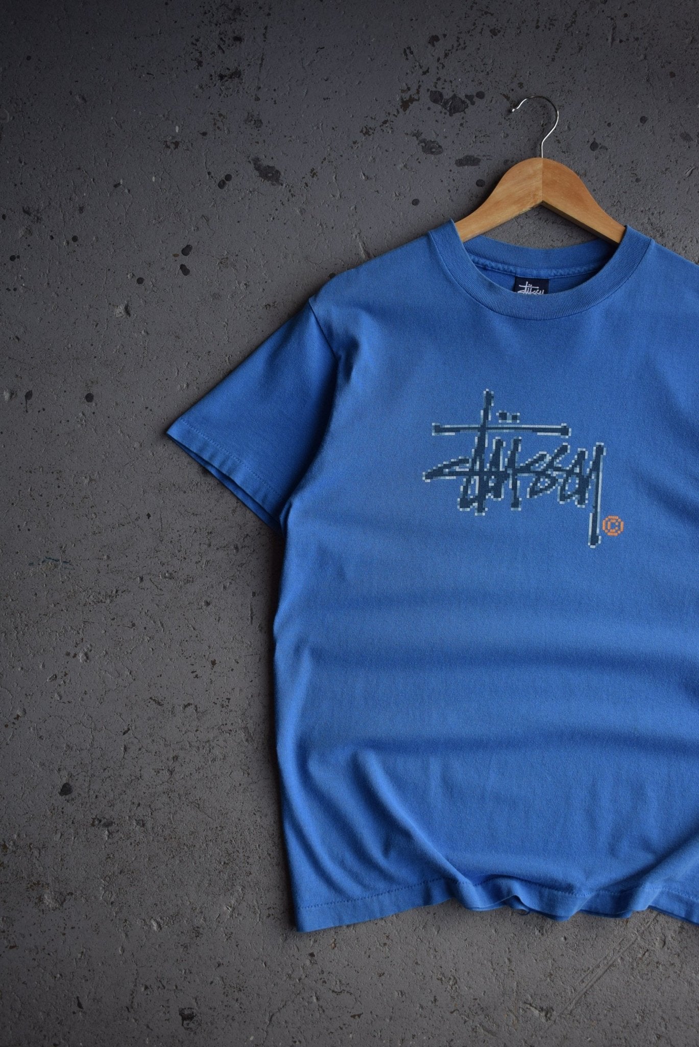 Vintage 90s Stussy Spellout Pixel Tee (M) - Retrospective Store