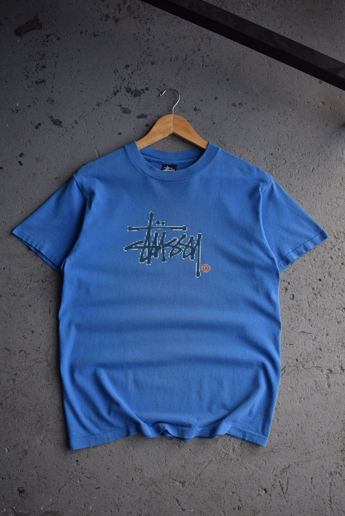 Vintage 90s Stussy Spellout Pixel Tee (M) - Retrospective Store