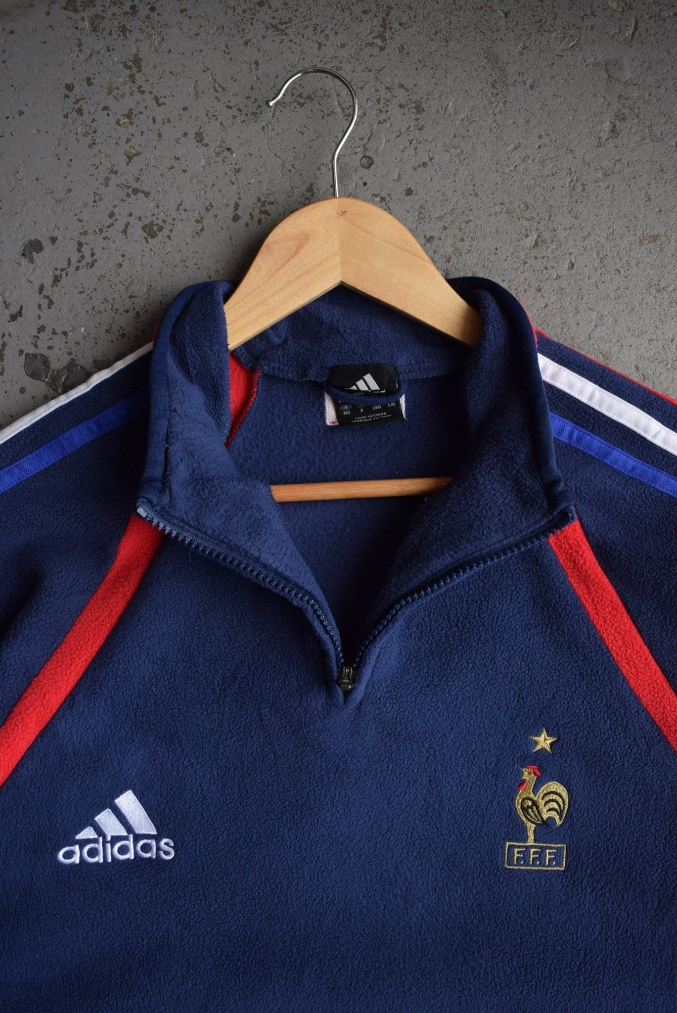 Vintage Adidas x France National Football Team Embroidered Quarter Zip Fleece (L) - Retrospective Store