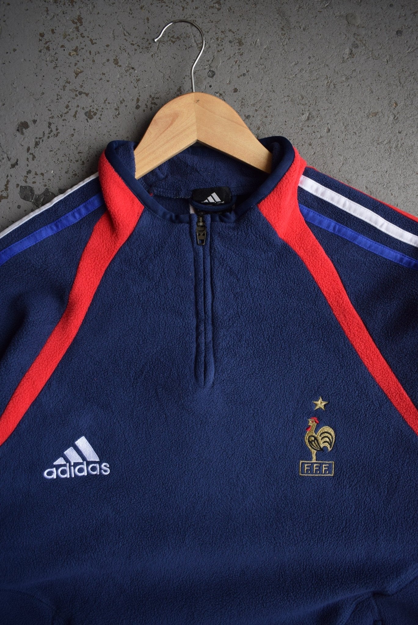 Vintage Adidas x France National Football Team Embroidered Quarter Zip Fleece (L) - Retrospective Store