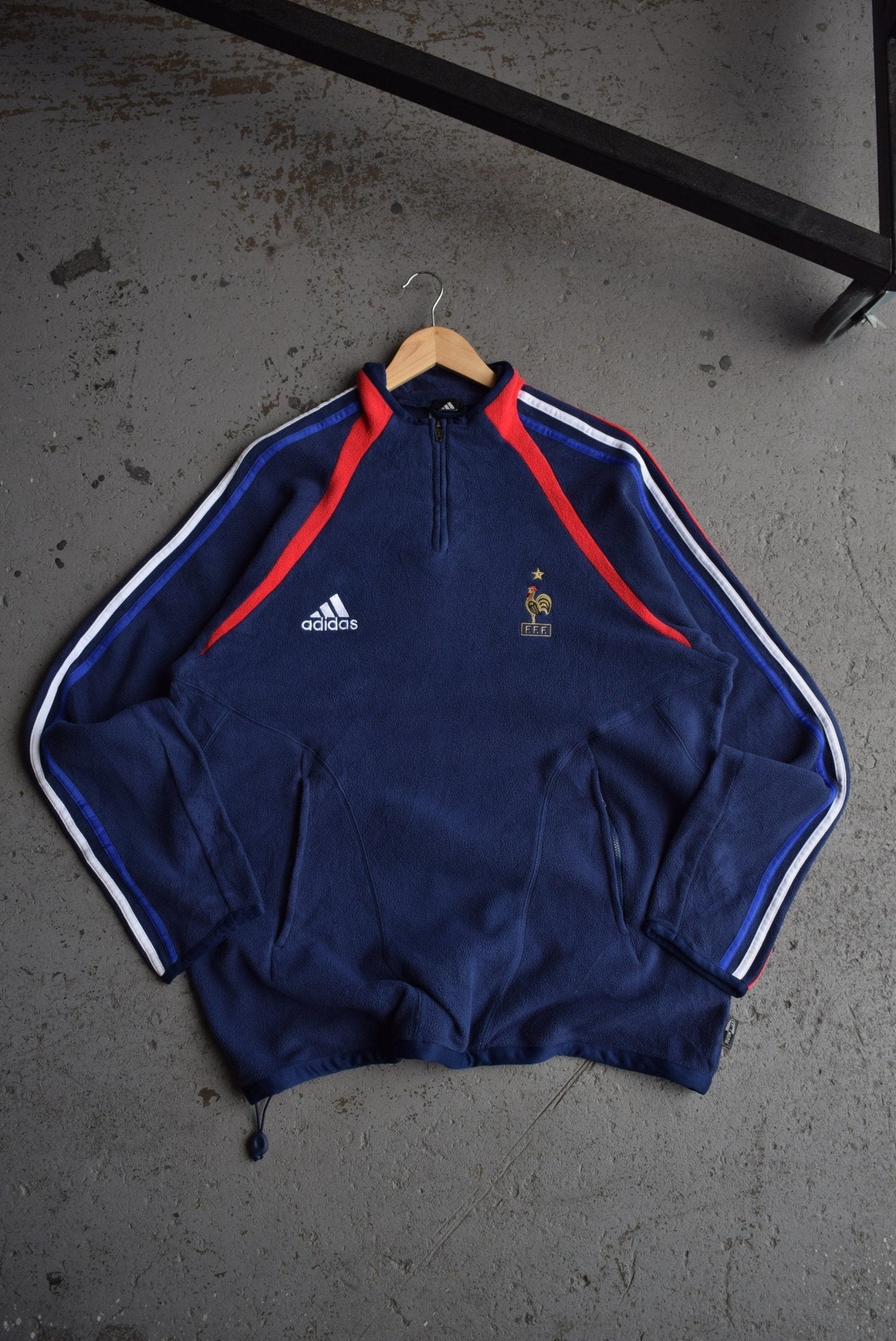 Vintage Adidas x France National Football Team Embroidered Quarter Zip Fleece (L) - Retrospective Store