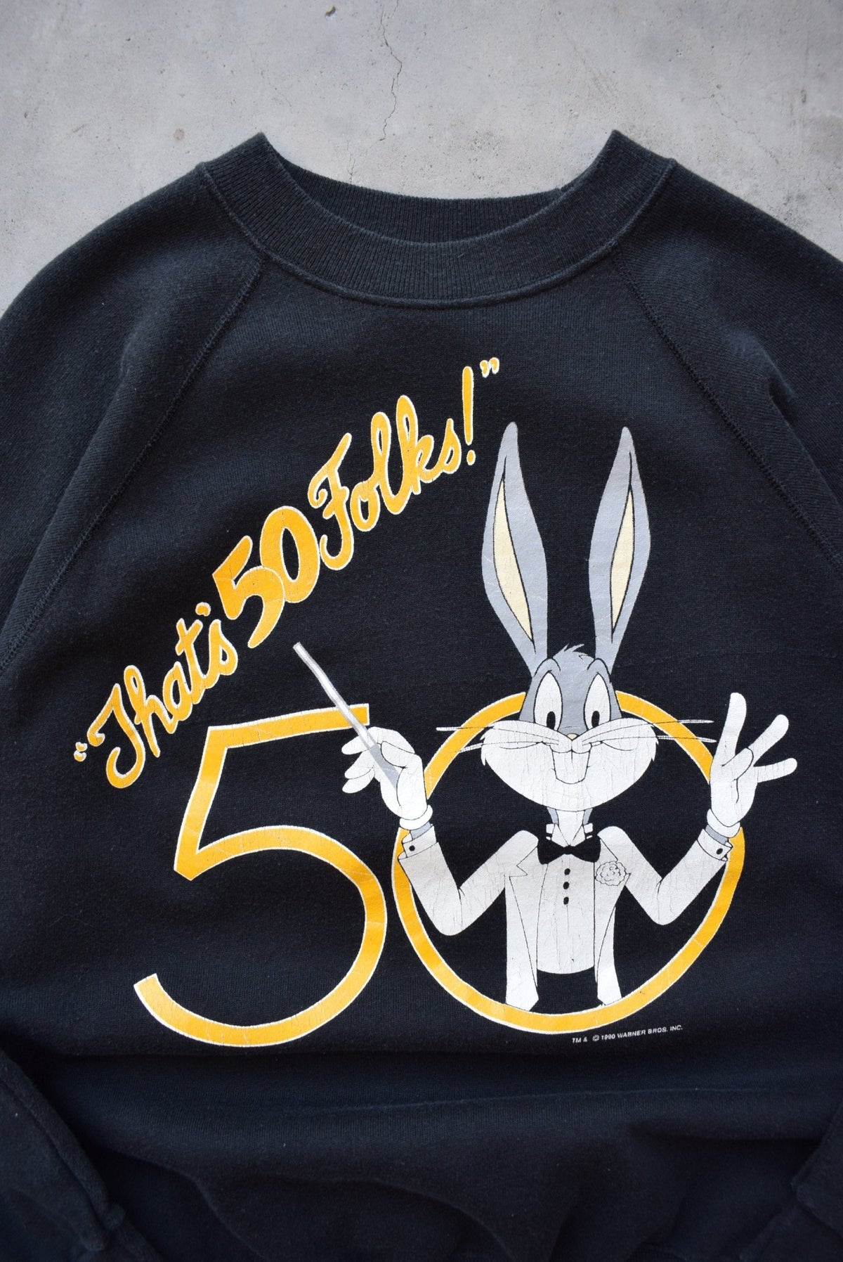 Warner Bros. Bugs Bunny 50th Anniversary Black Graphic Crewneck — 1990 (S) - Retrospective Store