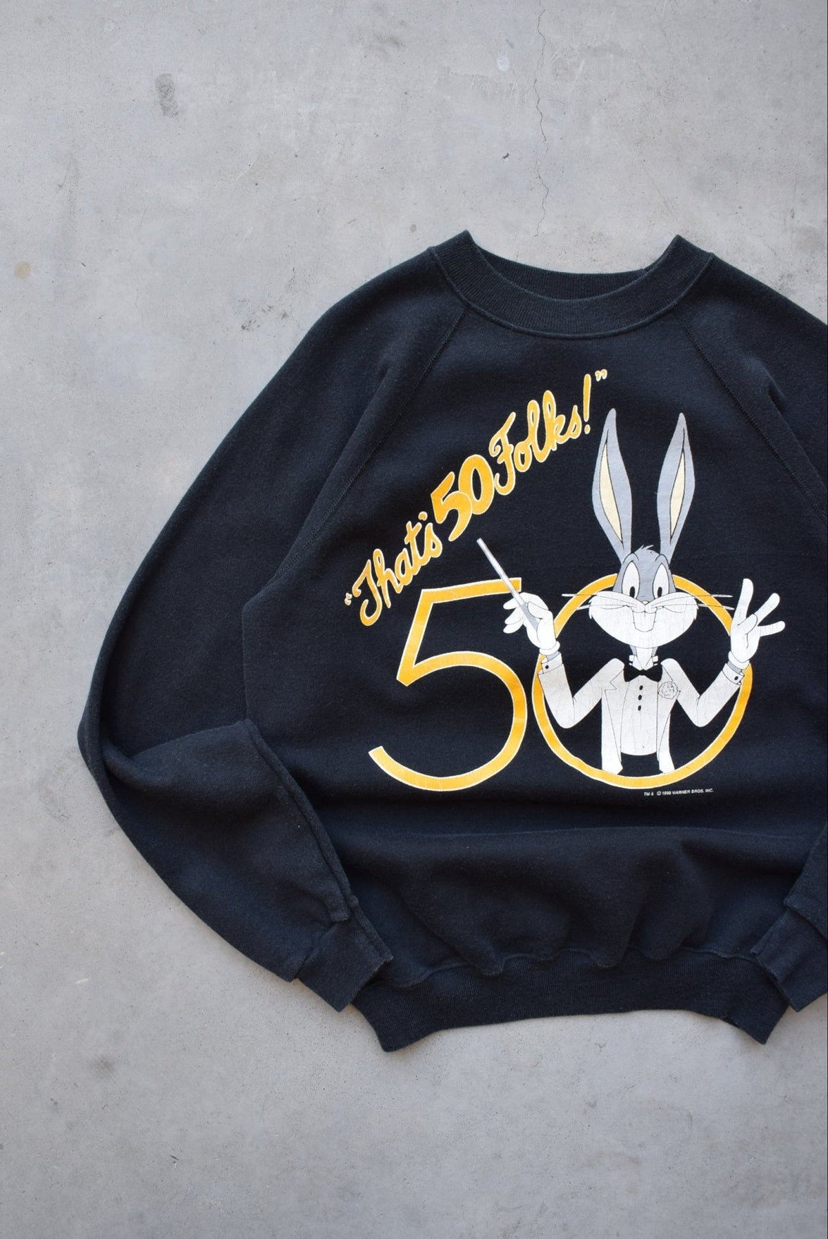Warner Bros. Bugs Bunny 50th Anniversary Black Graphic Crewneck — 1990 (S) - Retrospective Store