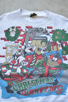 Warner Bros. 'Christmas Wrapping' Grey Graphic Crewneck — 1991 (L) - Retrospective Store