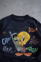 Warner Bros. Tweety Bird Black Graphic Crewneck — 2000s (M) - Retrospective Store