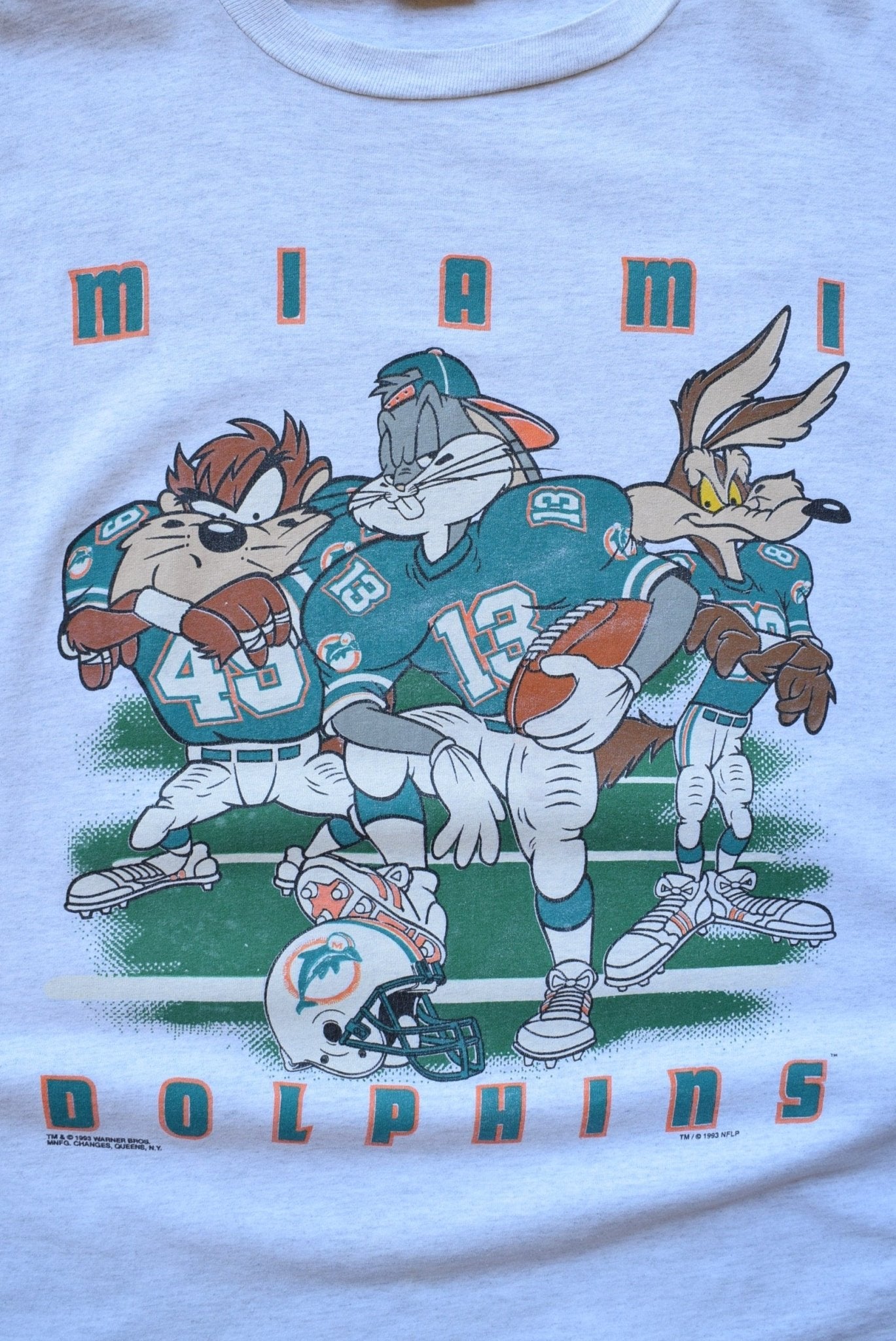 Warner Bros. x NFL Miami Dolphins Grey Graphic Tee — 1993 (XL) - Retrospective Store
