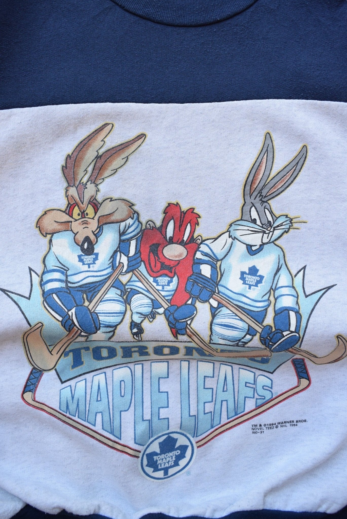 Warner Bros. x NHL Toronto Maple Leaves Navy & Grey Graphic Crewneck — 1994 (S) - Retrospective Store